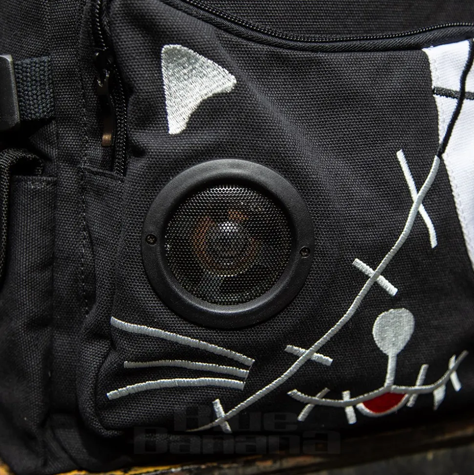 Banned Cat Fish Bone Backpack With Speakers (Black/White)