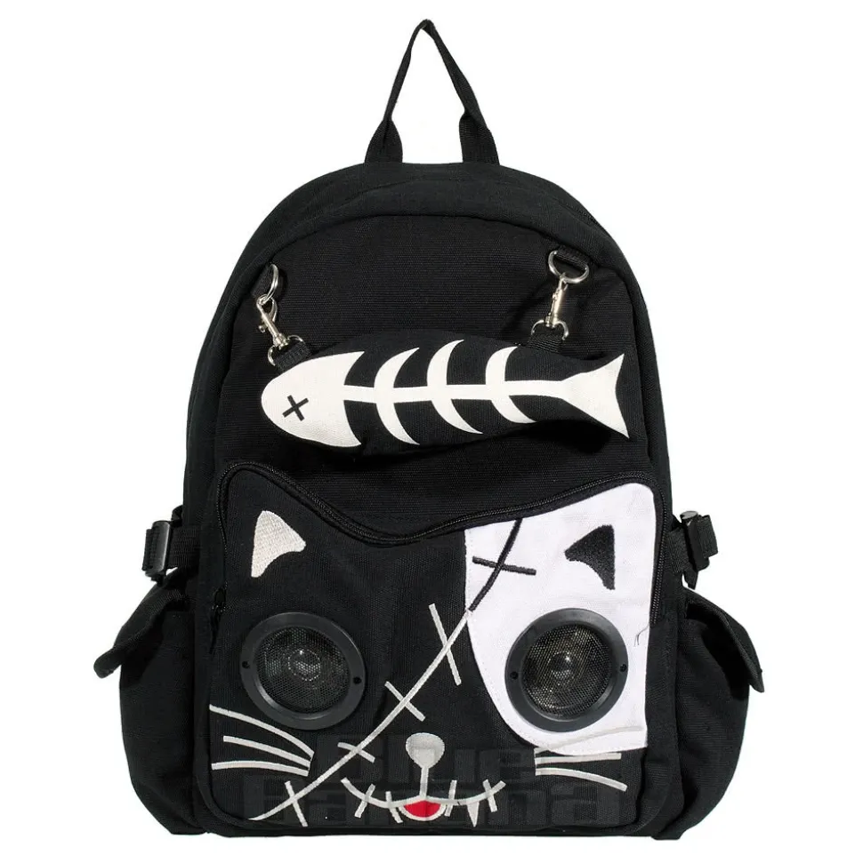 Banned Cat Fish Bone Backpack With Speakers (Black/White)