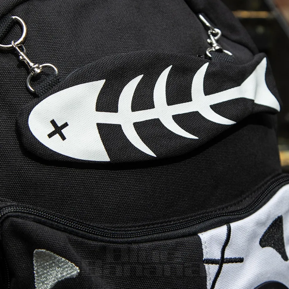 Banned Cat Fish Bone Backpack With Speakers (Black/White)