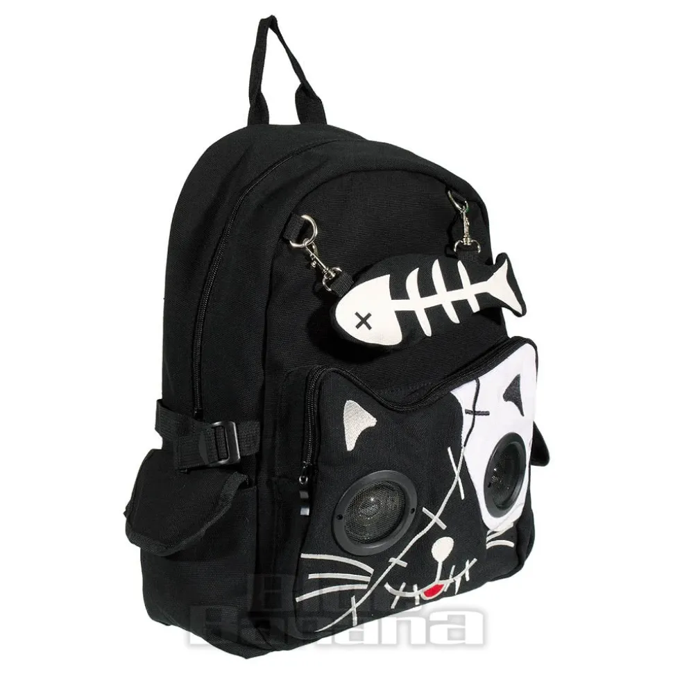 Banned Cat Fish Bone Backpack With Speakers (Black/White)