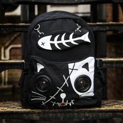 Banned Cat Fish Bone Backpack With Speakers (Black/White)