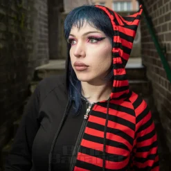 Banned Shiori Front Zip Up Hoodie (Black/Red)