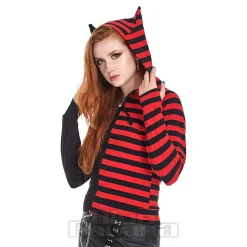 Banned Shiori Front Zip Up Hoodie (Black/Red)