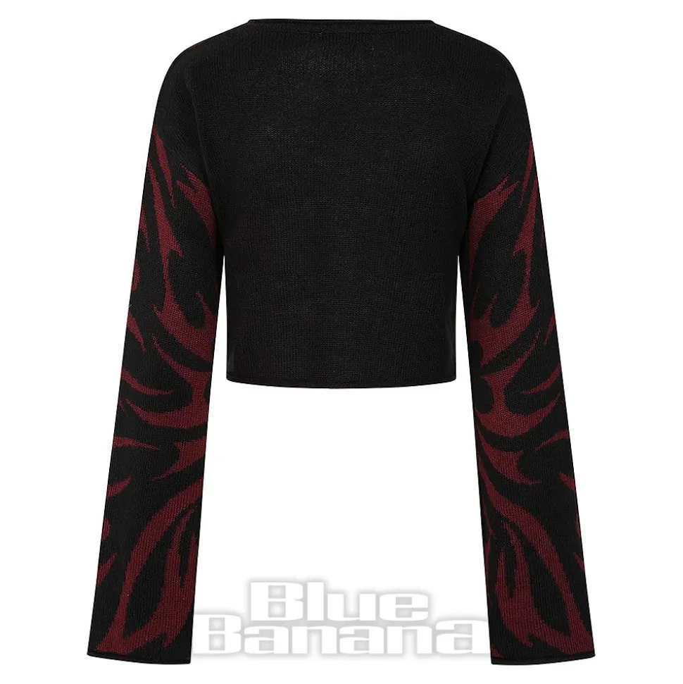 Banned Toxic Love Cropped Jumper (Black/Burgundy)
