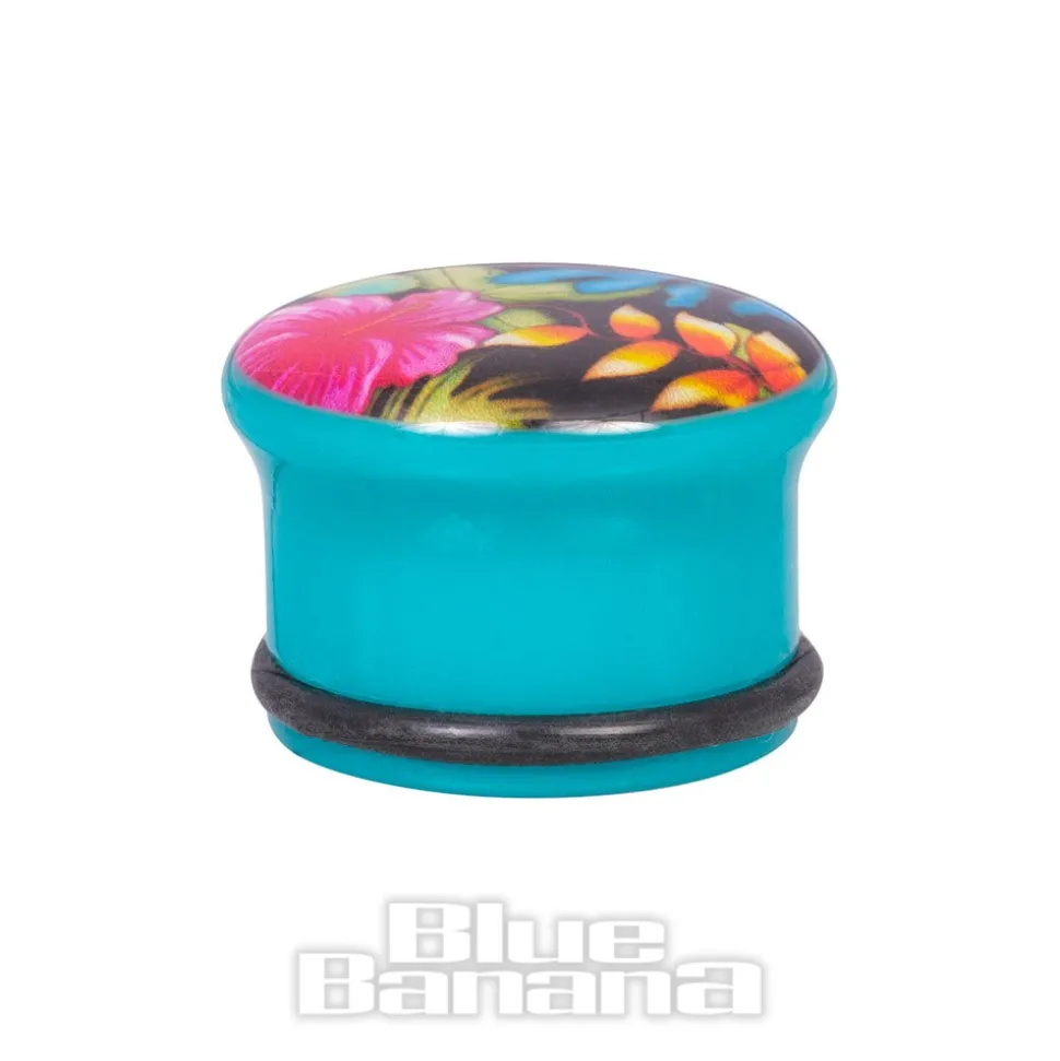 Blue Banana Acrylic Floral Turquoise Ear Plug 4-24mm (Multicoloured)