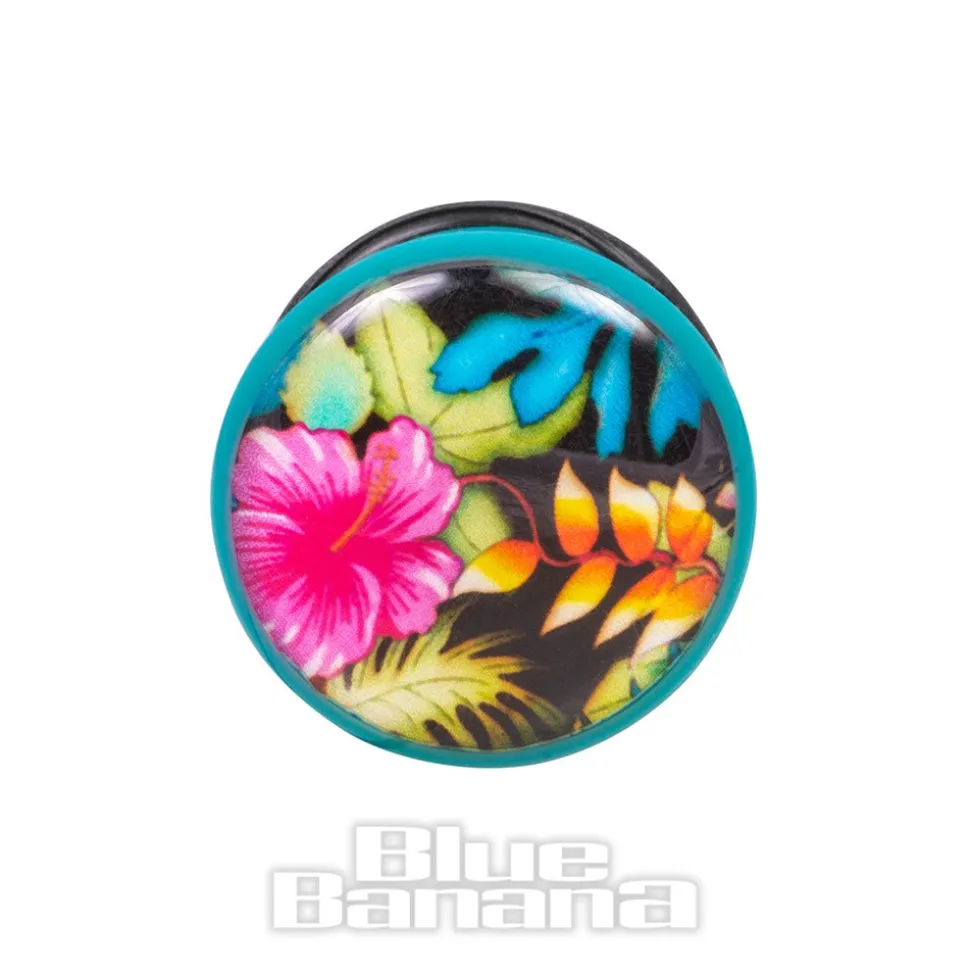 Blue Banana Acrylic Floral Turquoise Ear Plug 4-24mm (Multicoloured)