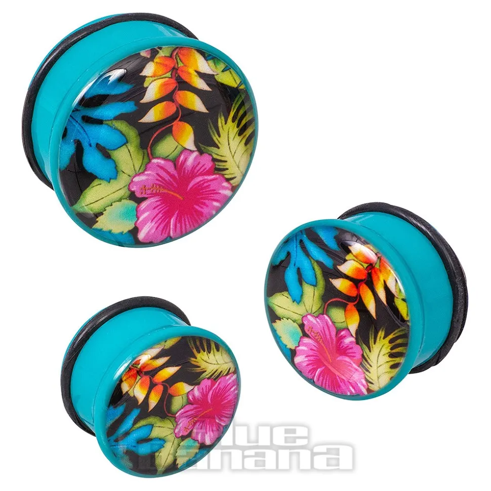 Blue Banana Acrylic Floral Turquoise Ear Plug 4-24mm (Multicoloured)