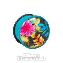 Blue Banana Acrylic Floral Turquoise Ear Plug 4-24mm (Multicoloured)