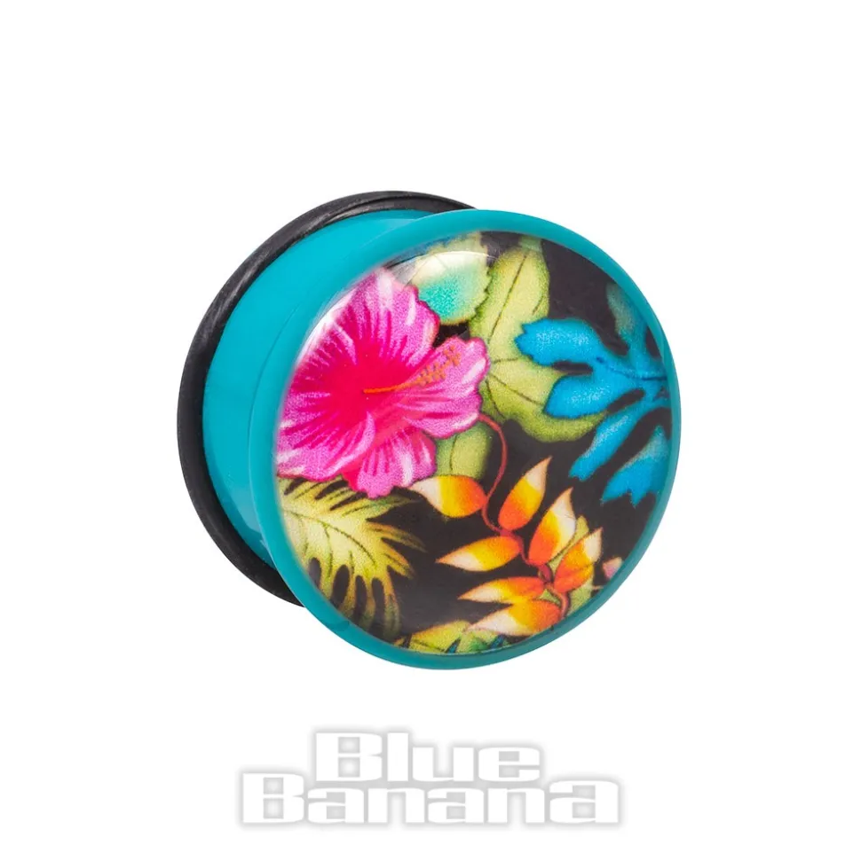 Blue Banana Acrylic Floral Turquoise Ear Plug 4-24mm (Multicoloured)