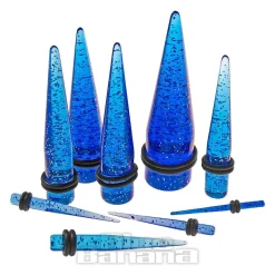Blue Banana Acrylic Glitter Ear Stretcher 2-10mm (Blue)