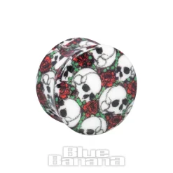 Blue Banana Acrylic Skull & Rose Ear Plug 6-18mm (Black)