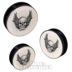 Blue Banana Acrylic Skull Wings Ear Plug 26-36mm (White)