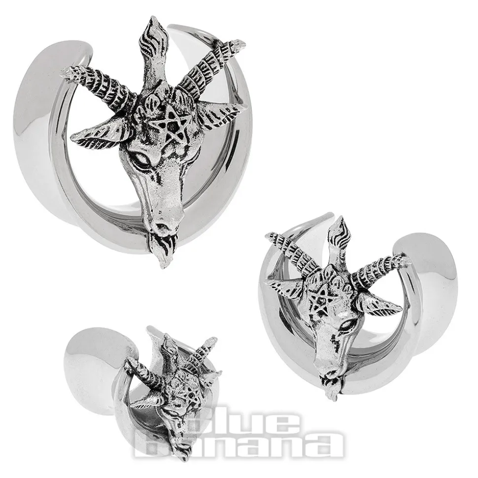 Blue Banana Baphomet Surgical Steel Tunnel (Silver)