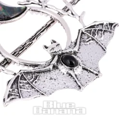 Blue Banana Bat & Moon Hair Pin (Silver)