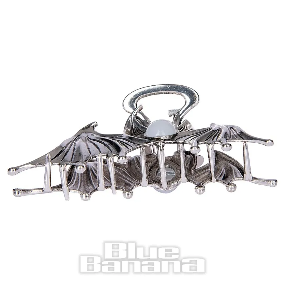 Blue Banana Bat & Stone Hair Clip (Silver)