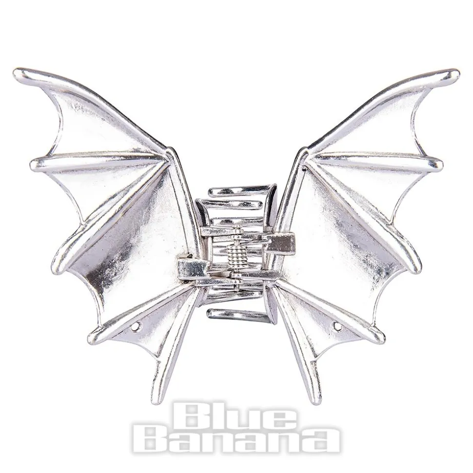 Blue Banana Bat Wings Hair Clip (Silver)