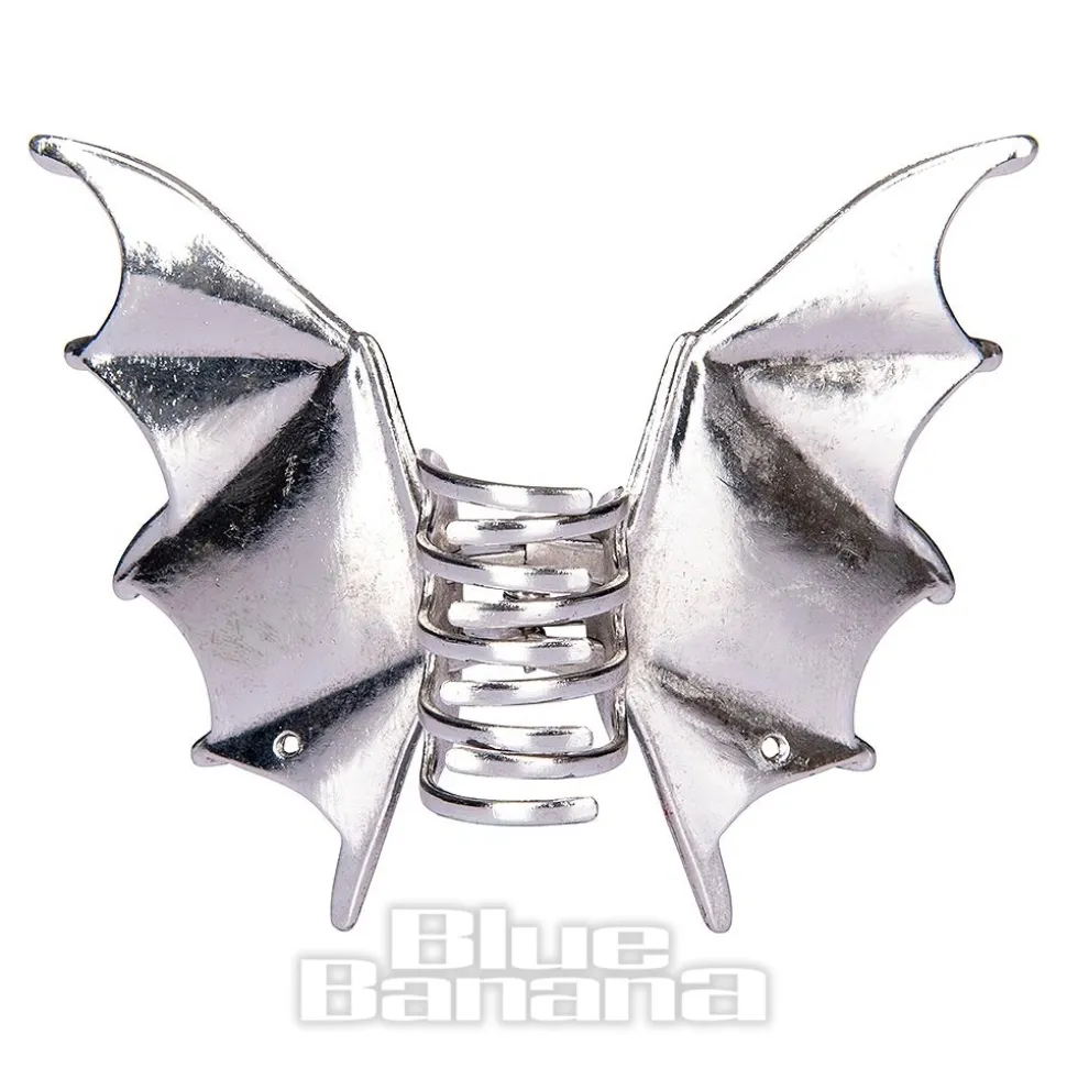 Blue Banana Bat Wings Hair Clip (Silver)