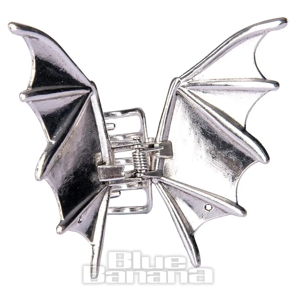 Blue Banana Bat Wings Hair Clip (Silver)