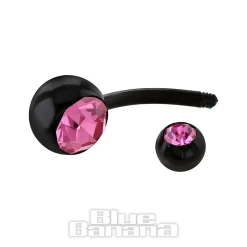 Blue Banana Black Acrylic 1.6mm Double Jewelled Navel Bar (Rose Stone)
