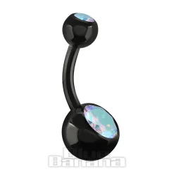 Blue Banana Black Titanium 1.6mm Internally Threaded Double Jewelled Navel Bar (Aurora Borealis)