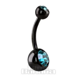 Blue Banana Black Titanium 1.6mm Double Jewelled Navel Bar (Zircon)