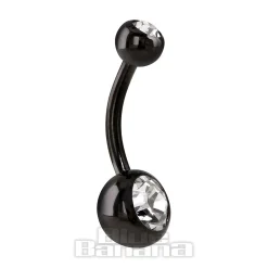 Blue Banana Black Titanium 1.6mm Double Jewelled Navel Bar (Crystal)