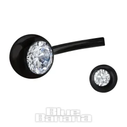 Blue Banana Black Titanium 1.6mm Internally Threaded Double Jewelled Navel Bar (Crystal)