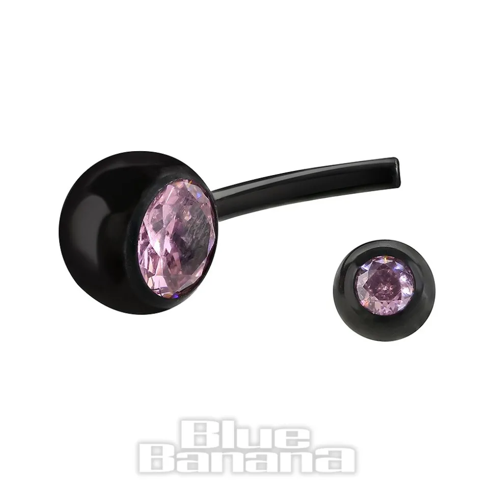 Blue Banana Black Titanium 1.6mm Internally Threaded Double Jewelled Navel Bar (Rose)
