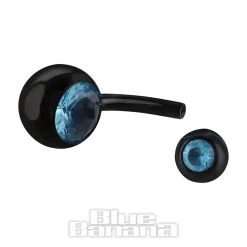 Blue Banana Black Titanium 1.6mm Internally Threaded Double Jewelled Navel Bar (Aqua)