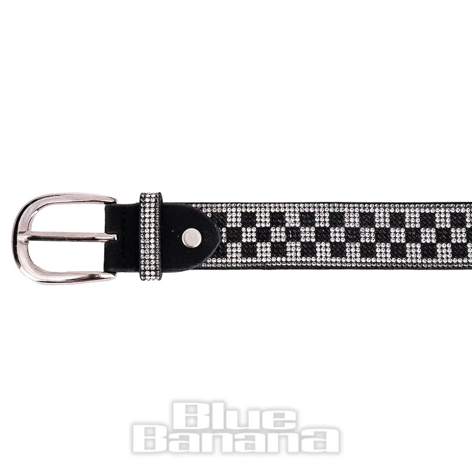Blue Banana Checkerboard Crystal Belt (Black/White)