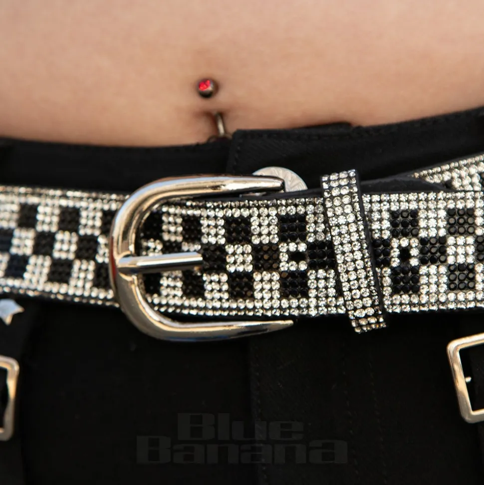 Blue Banana Checkerboard Crystal Belt (Black/White)