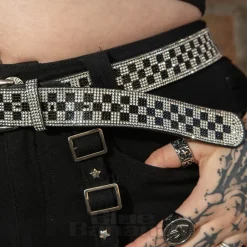 Blue Banana Checkerboard Crystal Belt (Black/White)