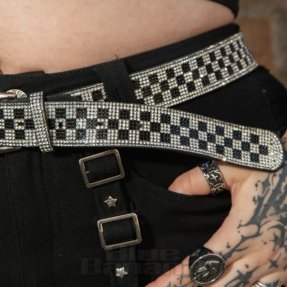 Blue Banana Checkerboard Crystal Belt (Black/White)