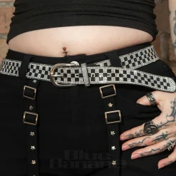 Blue Banana Checkerboard Crystal Belt (Black/White)