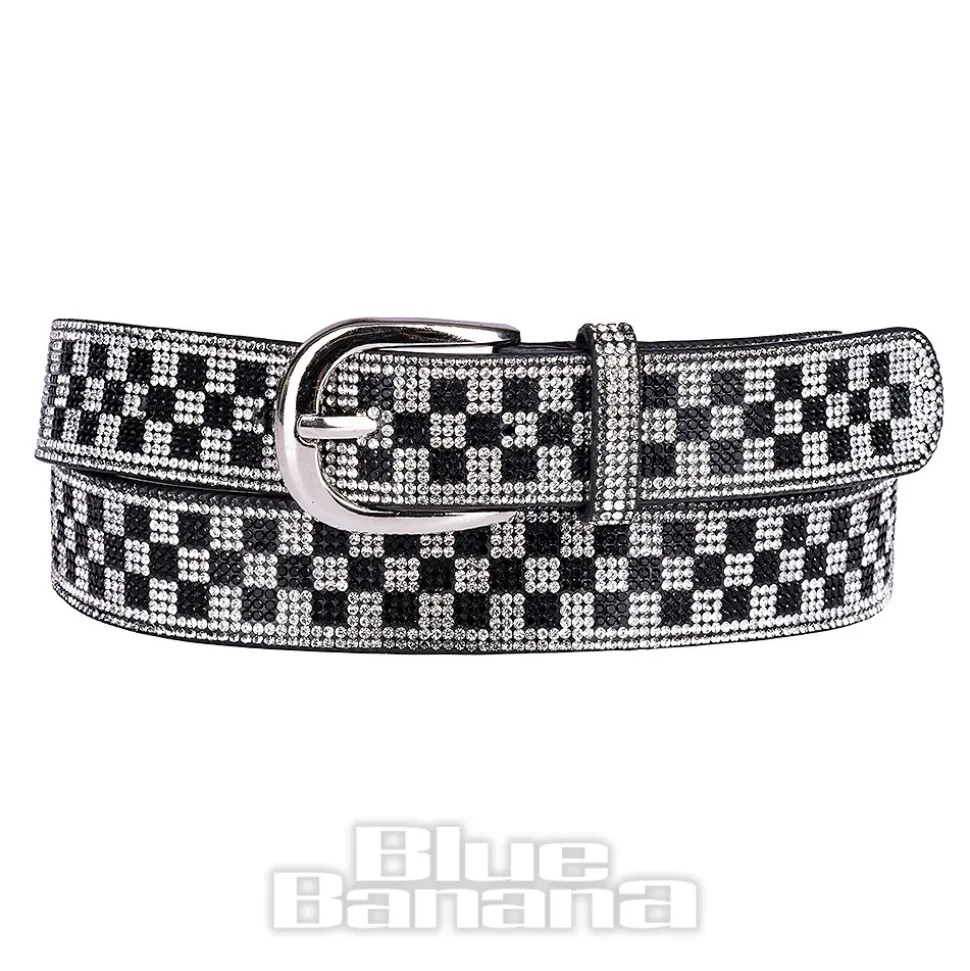 Blue Banana Checkerboard Crystal Belt (Black/White)