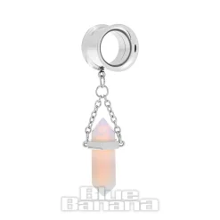Blue Banana Clear Crystal Surgical Steel Tunnel (Silver)