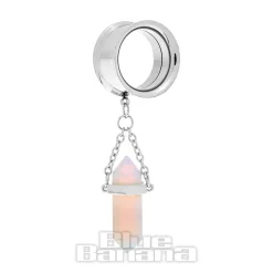 Blue Banana Clear Crystal Surgical Steel Tunnel (Silver)
