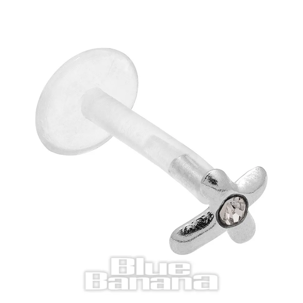 Blue Banana Cross Bioflex 1.2mm Tragus Stud (Clear/Silver)