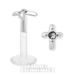 Blue Banana Cross Bioflex 1.2mm Tragus Stud (Clear/Silver)