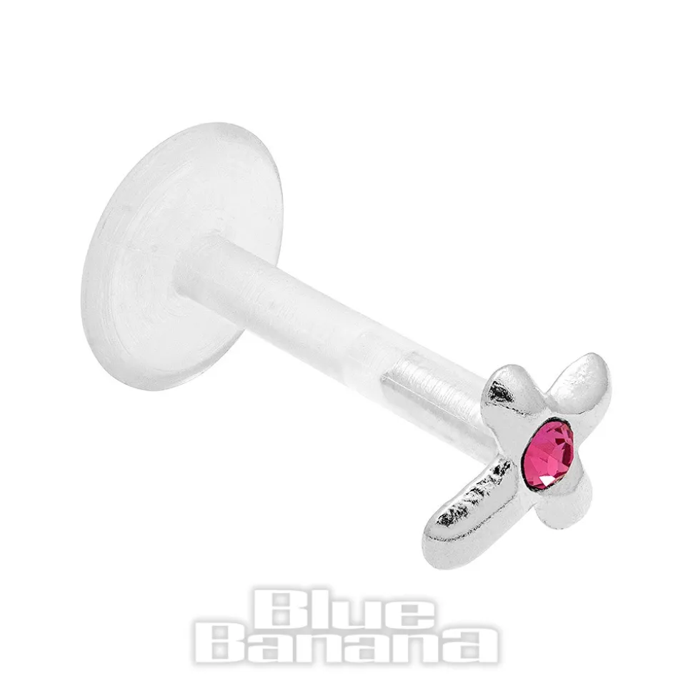 Blue Banana Cross Bioflex 1.2mm Tragus Stud (Rose/Silver)