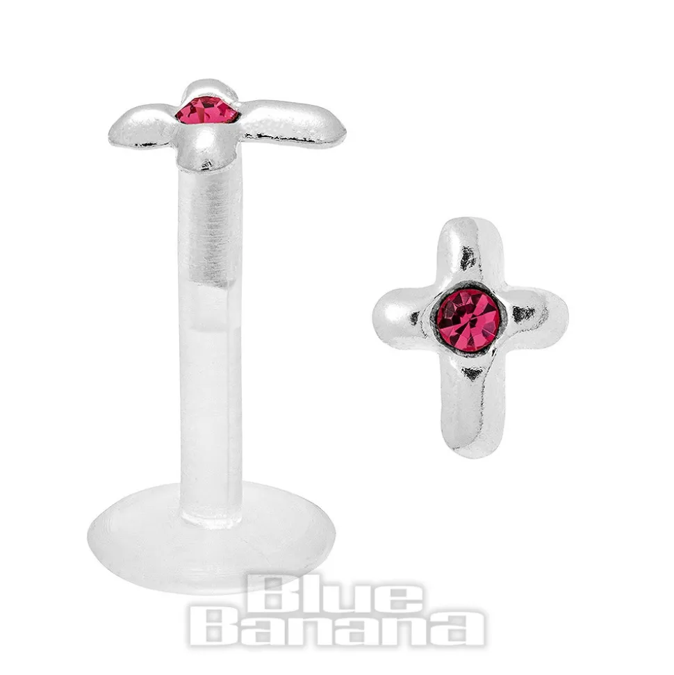 Blue Banana Cross Bioflex 1.2mm Tragus Stud (Rose/Silver)