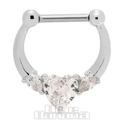 Blue Banana Crystal Heart Surgical Steel Hinged Segment Ring (Silver)