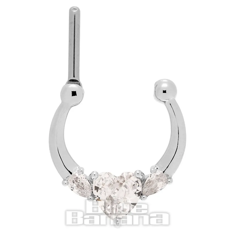 Blue Banana Crystal Heart Surgical Steel Hinged Segment Ring (Silver)