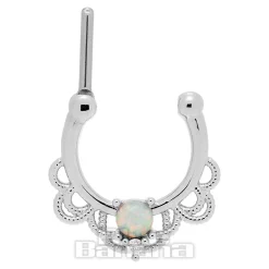 Blue Banana Crystal/Opal Surgical Steel Hinged Segment Ring (Silver)