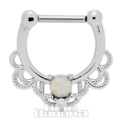 Blue Banana Crystal/Opal Surgical Steel Hinged Segment Ring (Silver)