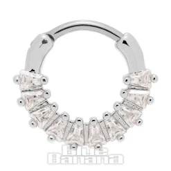 Blue Banana Crystal Squares Surgical Steel Hinged Segment Ring (Silver)