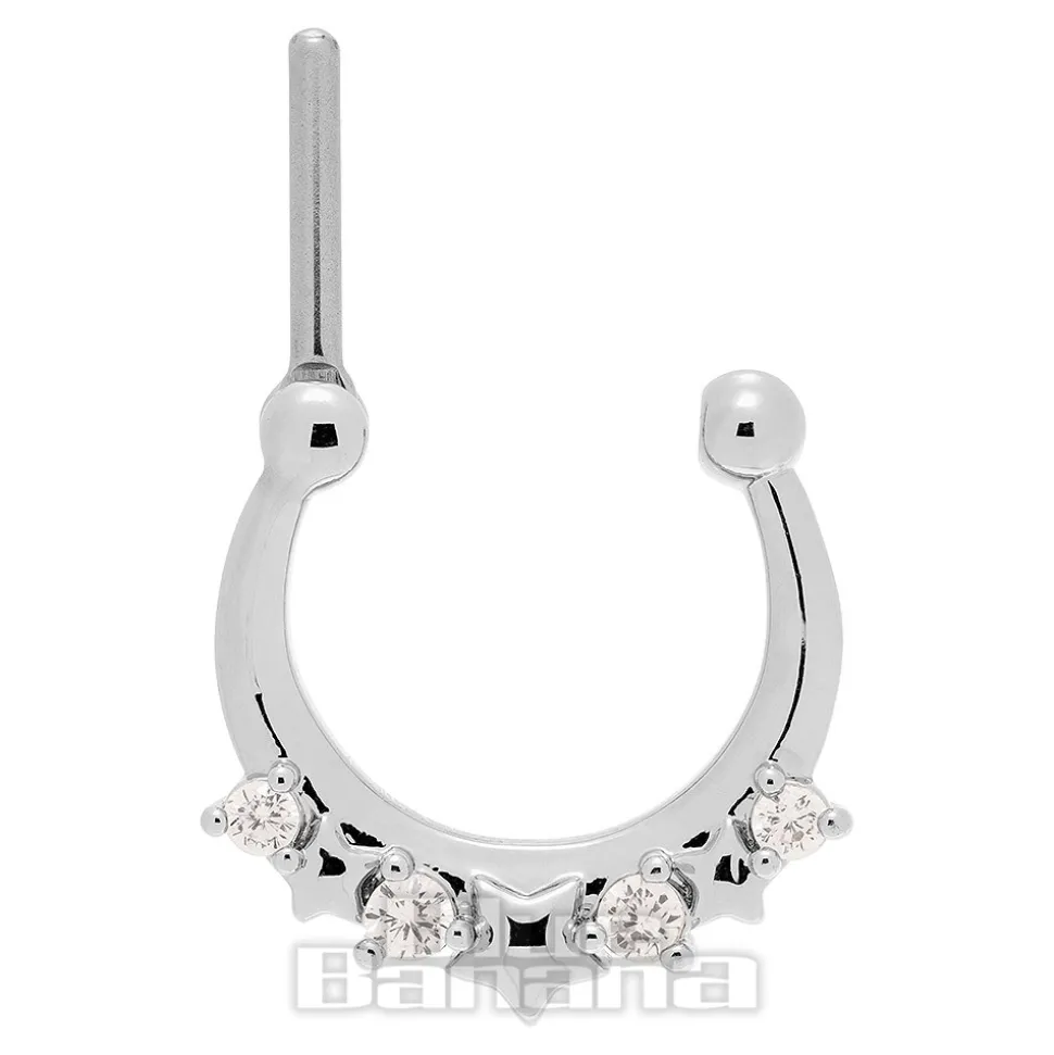 Blue Banana Crystal Star Surgical Steel Hinged Segment Ring (Silver)