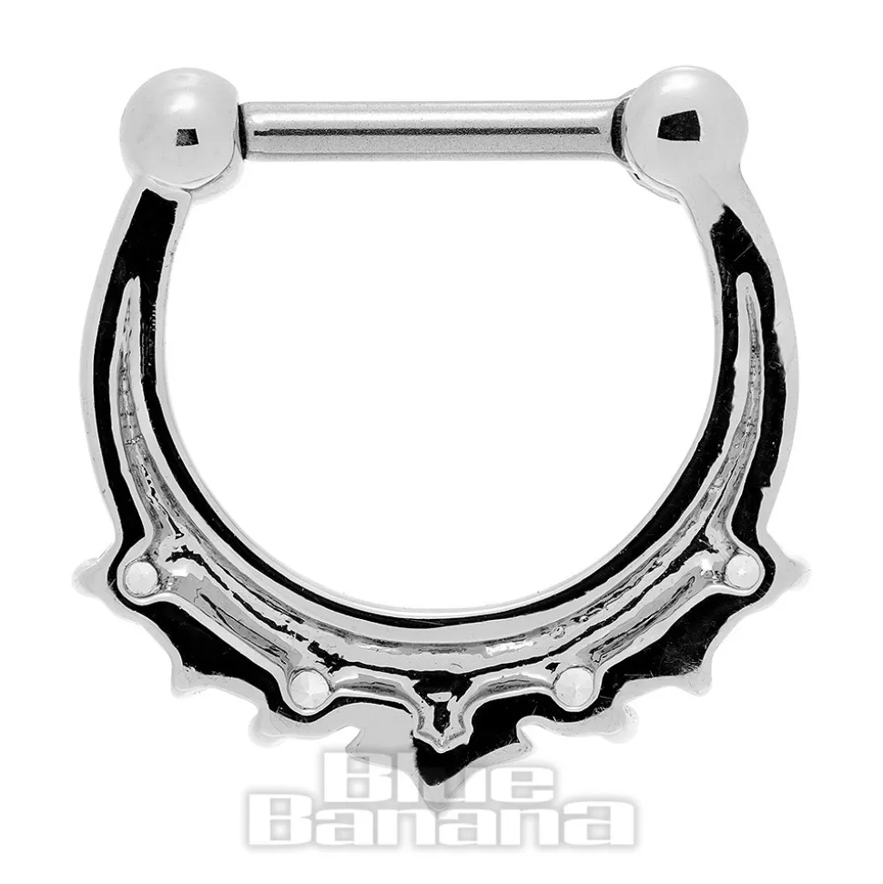 Blue Banana Crystal Star Surgical Steel Hinged Segment Ring (Silver)