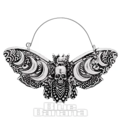 Blue Banana Death Moth Moons Plug Hoop Earrings (Silver)