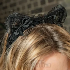 Blue Banana Ears & Bow Wide Headband (Black)